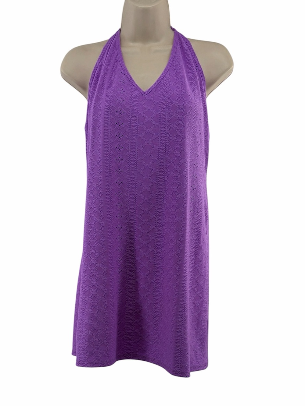 Wild Fable Women's V-Neck Vibrant Purple Knit Eyelet Halter Cover Ups Dress